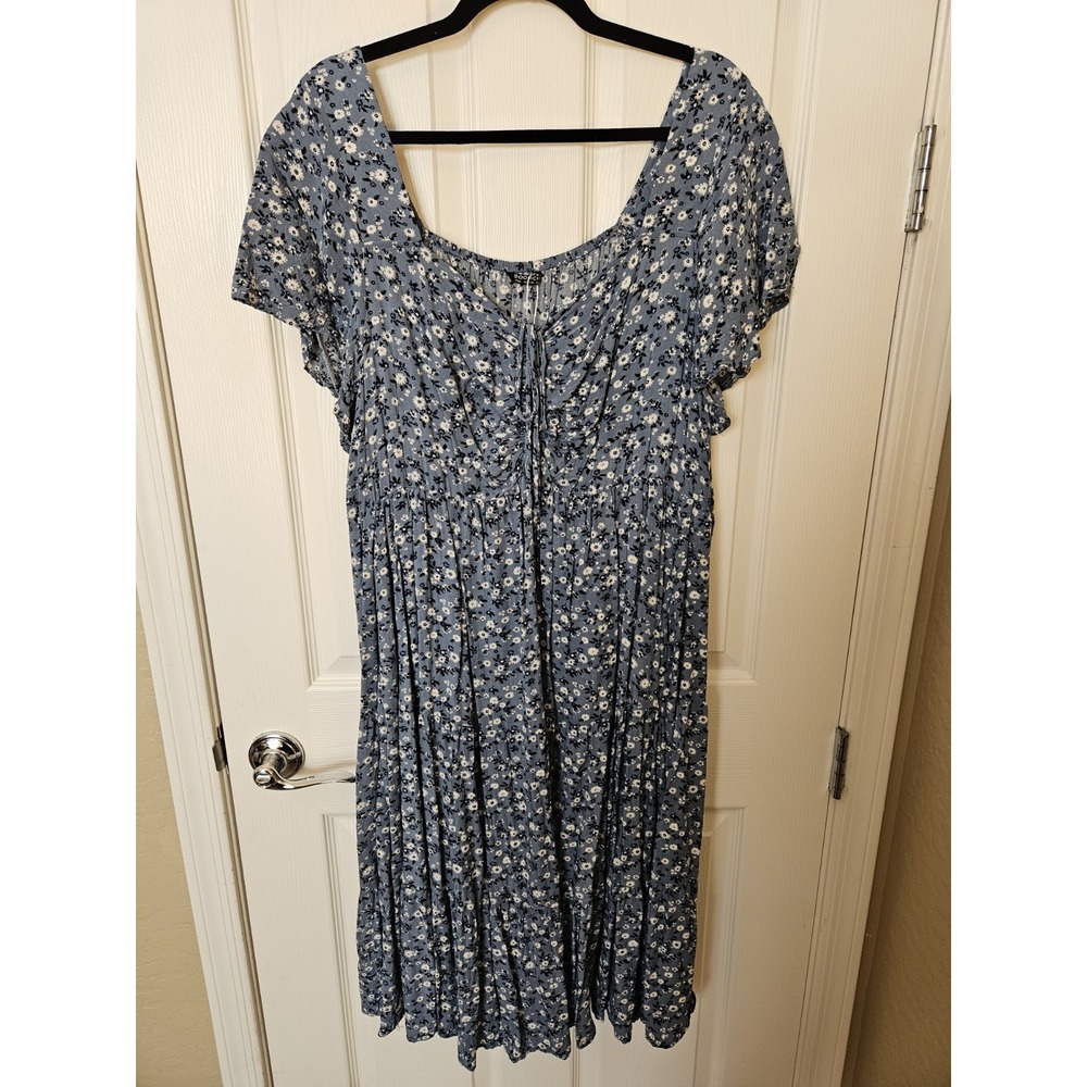 NWOT Bloomchic Blue Ditsy Floral SS Drawstring Neckline Midi Dress, Plus 3X - Picture 7 of 12